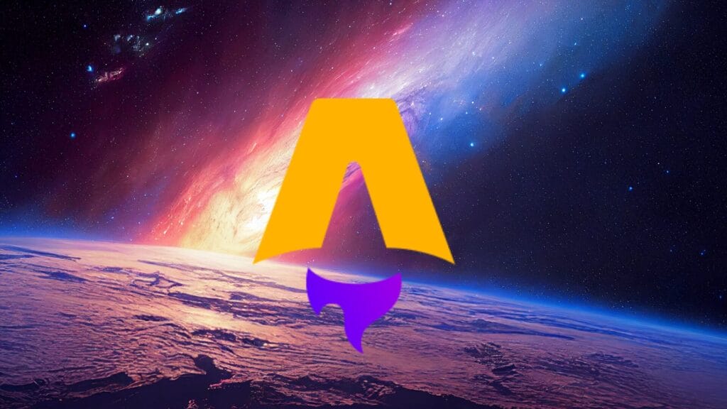 A digital artwork featuring the Astro.js logo in bold yellow and purple tones, floating above Earth's horizon with a stunning cosmic nebula in the background. The vibrant space setting symbolizes the global and scalable nature of Astro’s localization capabilities, reinforcing the article’s focus on internationalization in web development.