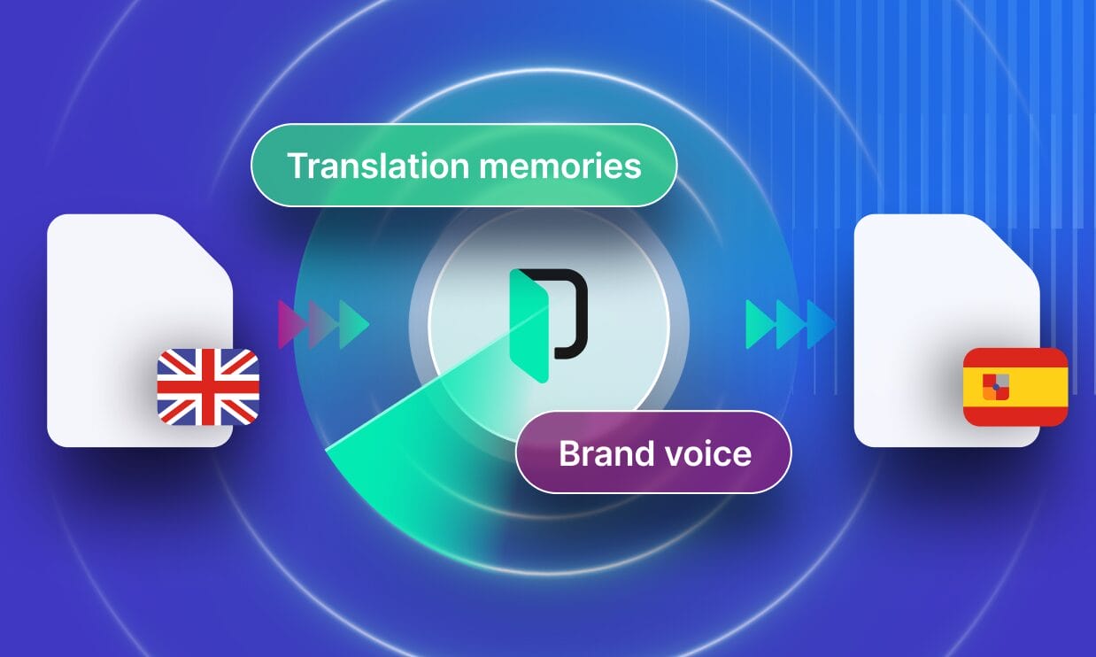 Darstellung der kontextabhängigen maschinellen Übersetzung in Phrase, mit Hervorhebung der Multisegment-Analyse, die das Verständnis des umgebenden Textes und die verbesserte Übersetzungsgenauigkeit hervorhebt.