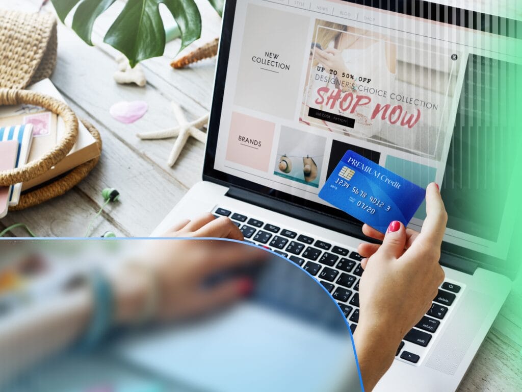 Illustration of an e-commerce platform interface, featuring product listings, shopping cart icons, and localization elements.