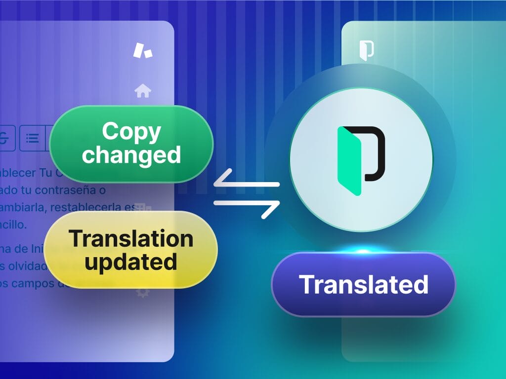 Illustration of an automated localization workflow showing connected steps, icons for triggers and actions, and arrows linking tasks to represent end-to-end automation of translation processes.