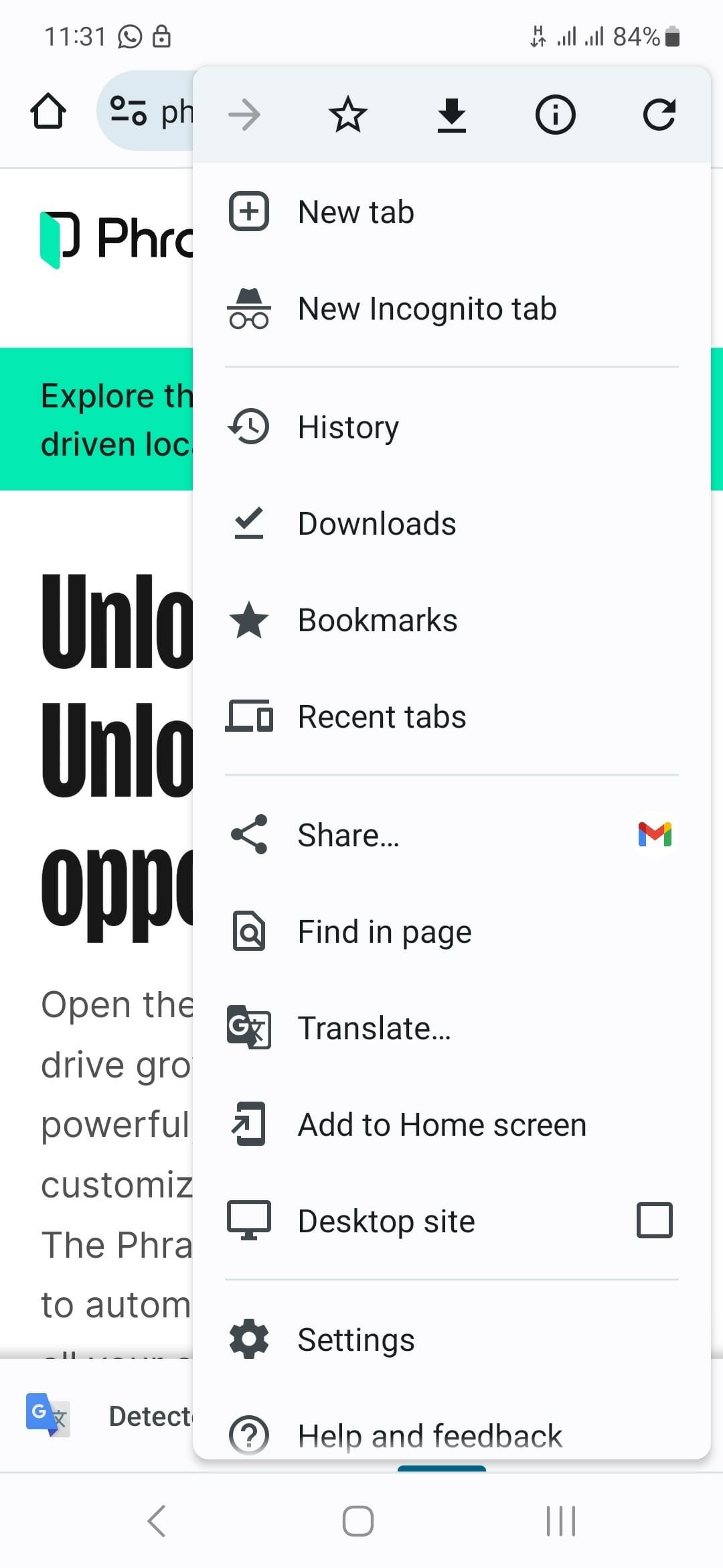 Traducir una página web en un Android | Phrase