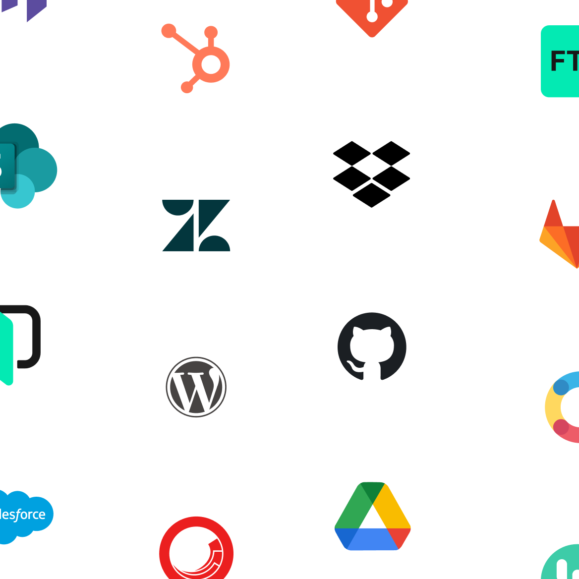 An illustration of logos of all of the integrations that work with Phrase