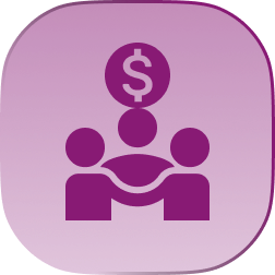 Das Symbol zeigt zwei Hände, die sich über einem Zahnrad schütteln, und steht für einen koordinierten Verkaufsprozess und die Ausrichtung der Partnerschaft.